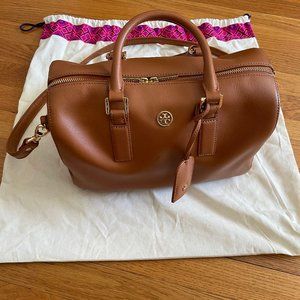 Tory Burch brown leather barrel bag - Like new!